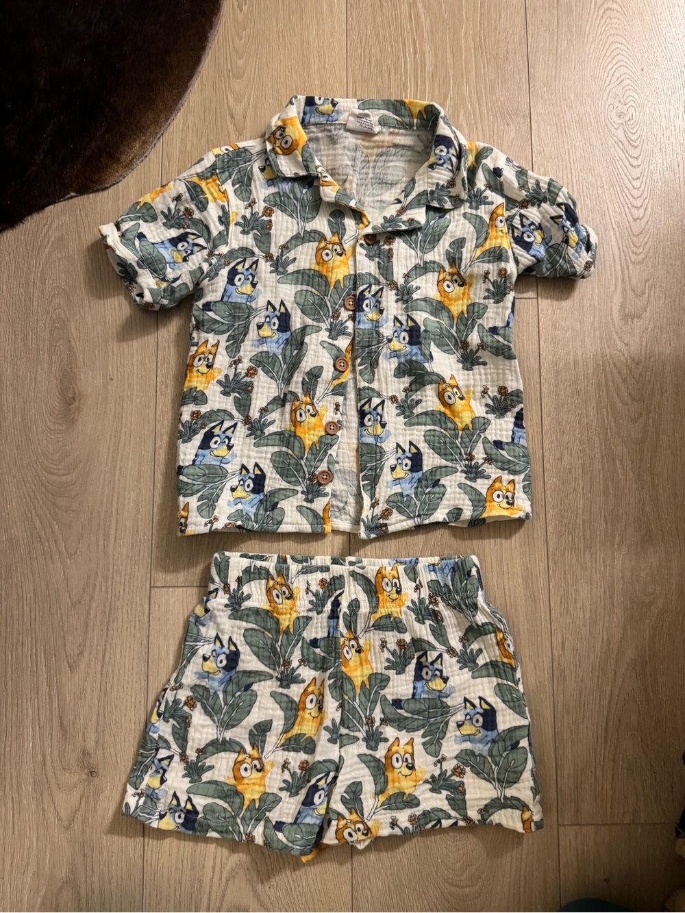 Bluey Kids Short Set in Yellow & Blue Cartoon Print